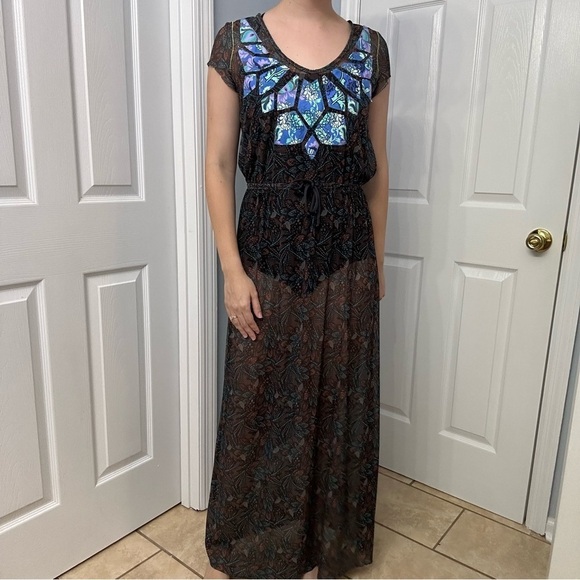 Maaji Coverup Dress Sheer Long Mesh Embroidered Boho Beach Vacation Size Medium - Picture 6 of 6